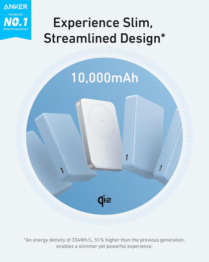 Anker MagGo Slim Wireless External Battery, 10000mAh, 30W, PD + FQI, 1 x QI - 1 x USB-C, White A1664H21 A1664H21 