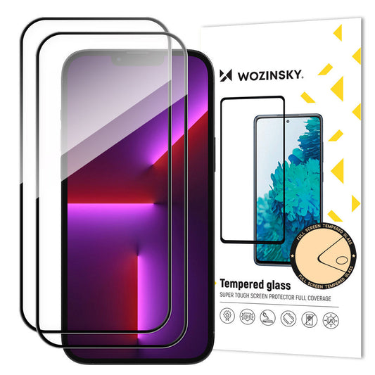WZK Screen Protector for Apple iPhone 15 Pro, Shielded Glass, Full Glue, Set 2 pieces, Case Friendly, Black 