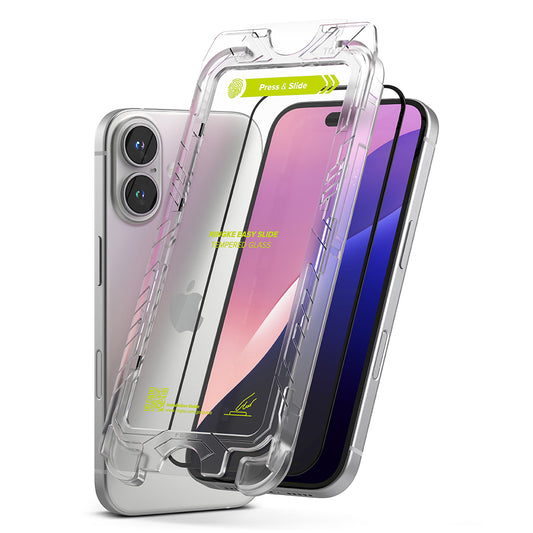 Ringke Easy Slide Screen Protector for Apple iPhone 16 / 15, Glass Shielded, Full Glue, Set 2 pieces, Black