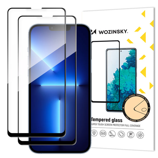 WZK Screen Protector for Apple iPhone 16e / 14 / 13 Pro / 13, Glass Protected, Full Glue, Set 2 pieces, Black