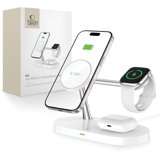 Wireless Network Charger Tech-Protect A12 3in1, 15W, 1.67A, White 